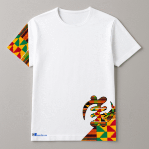 White T-Shirt with African Kente Design